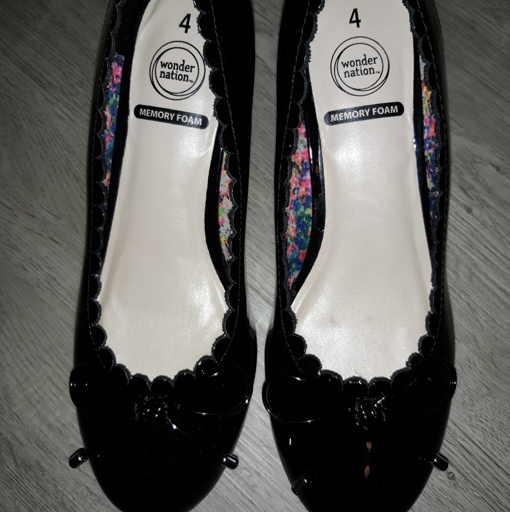 Girls black dress shoes with bow